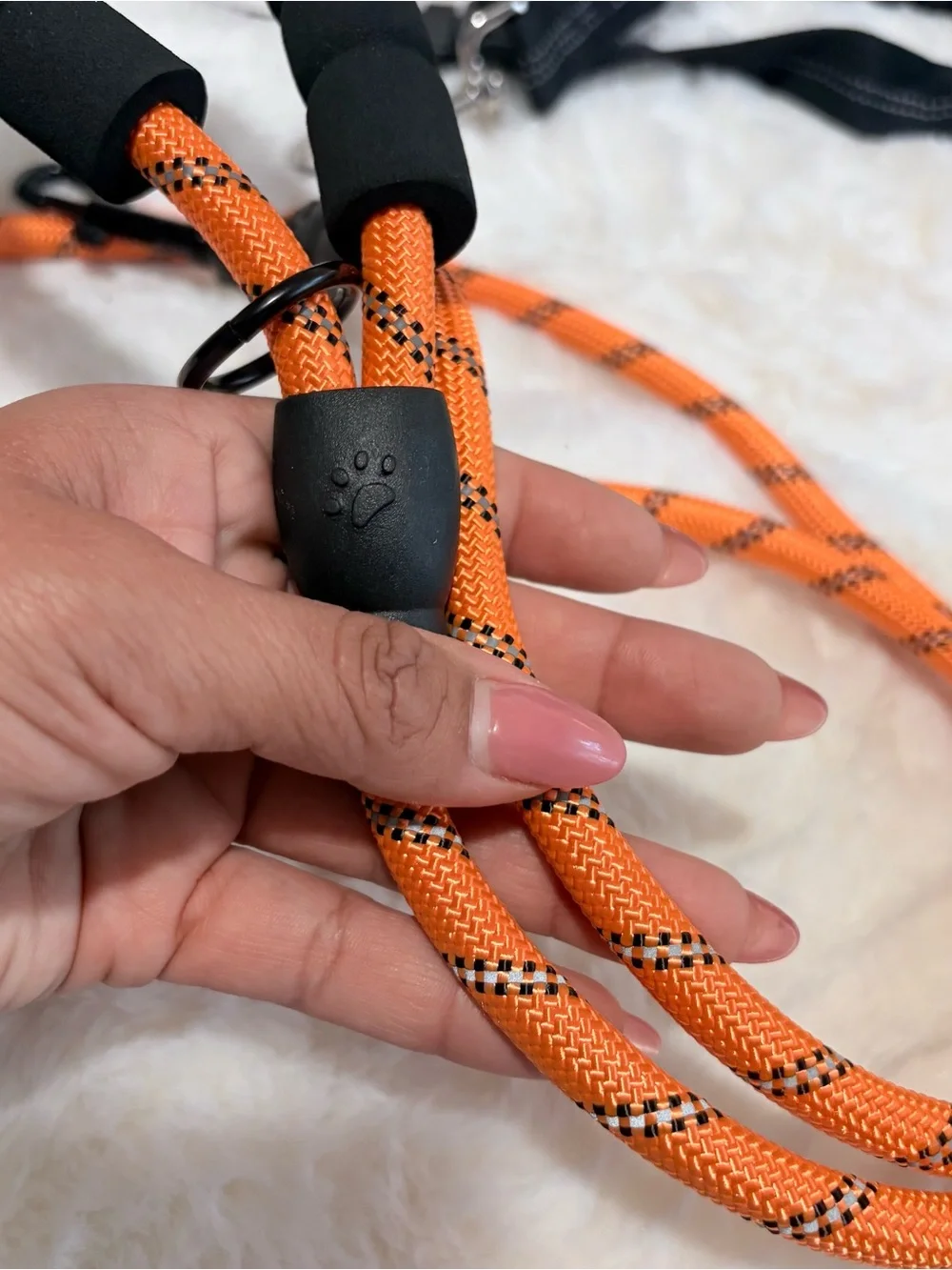 Dog Leash Reflective Orange and Black with Safety Belt